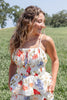 Floral Edge Sleeveless Floral Eyelet Cotton Peplum Top
