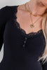 Lace Nights V-Neck Lace Trim Long Sleeve Top