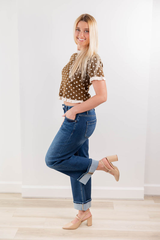 Good To Go Low Rise Baggy Wide Leg Cuffed Jeans