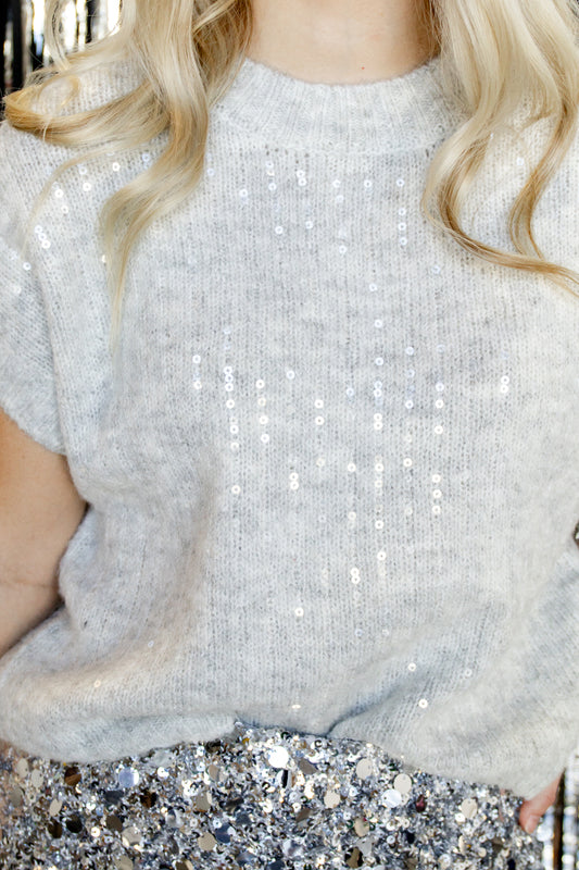 Silver Stardust Sequin Knit Sweater