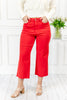 High Rise Tummy Control Wide Leg Crop Jeans in Red