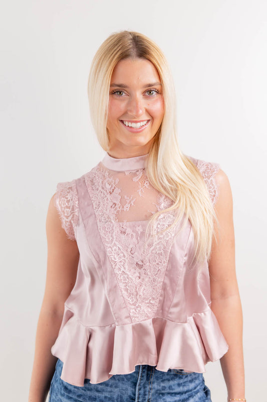 Love in Lace Satin & Lace Peplum A-Line Blouse
