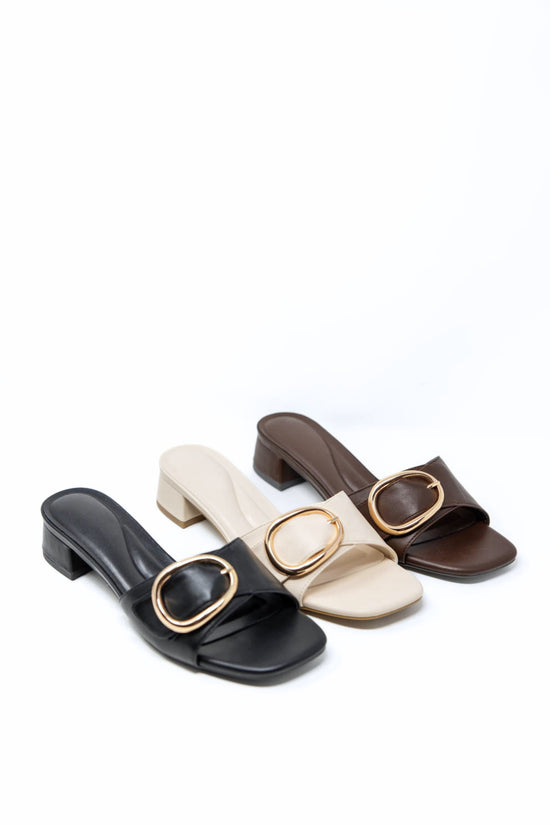 Subtle Sass Gold Buckle Block Heels