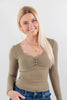 Lace Nights V-Neck Lace Trim Long Sleeve Top