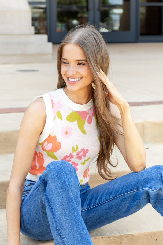 Feels Real Crop Floral Sweater Vest