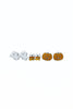 A set of Halloween-themed enamel earrings on a plain white background, featuring a pair of white ghosts, a pair of candy corns, and a pair of orange pumpkins jack-o-lanterns.