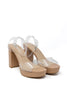 Crystal Clear Beige Ankle Strap Platform Heels