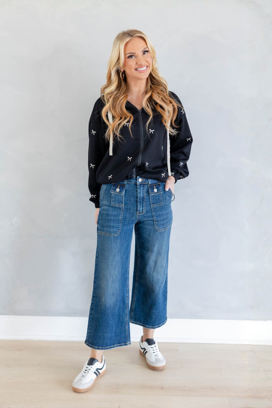 Bow & Behold Embroidered Zip Up Hoodie