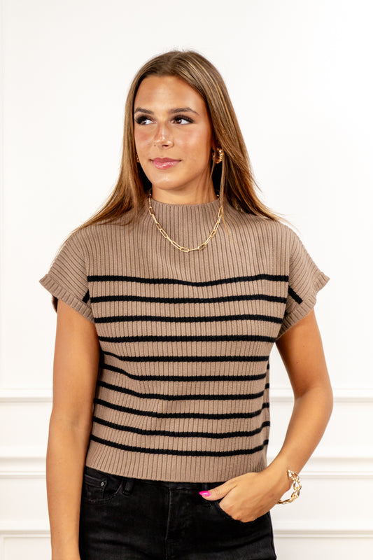 Clever Classic Stripe Funnel Neck Sweater