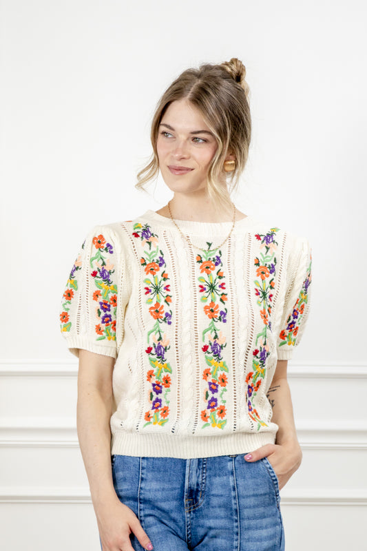 Vintage Bouquet Knit Sweater Top