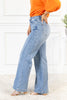 High Rise Side Seam Detail Wide Leg Jeans