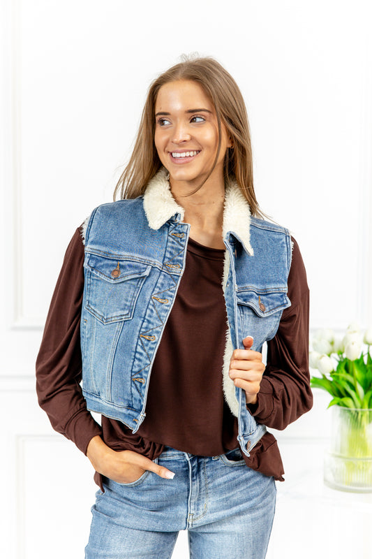 Mountain Mingle Shearling Judy Blue Denim Vest