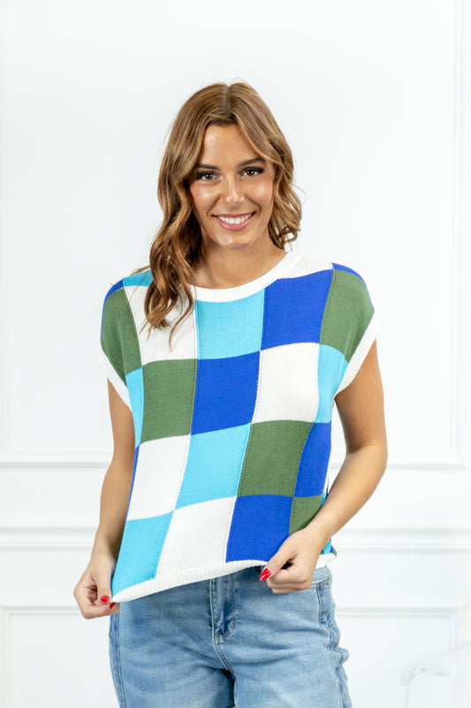 Disco Darling Checkered Sleeveless Sweater