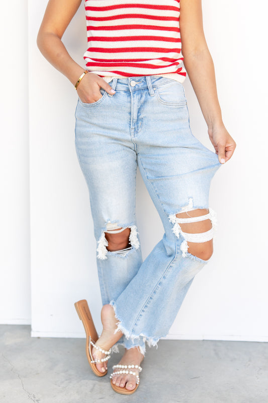 Bad Reputation Distressed Crop Flare Jeans