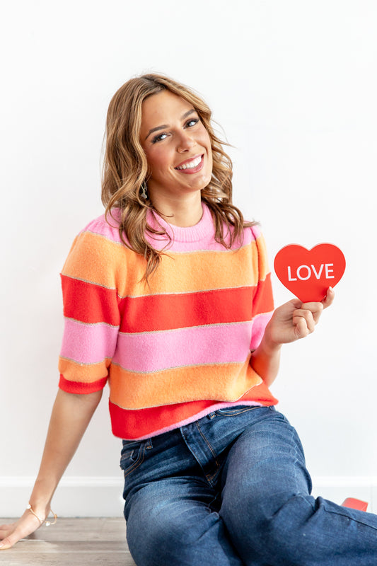 Stripe Of Happiness Short Sleeve Sweater