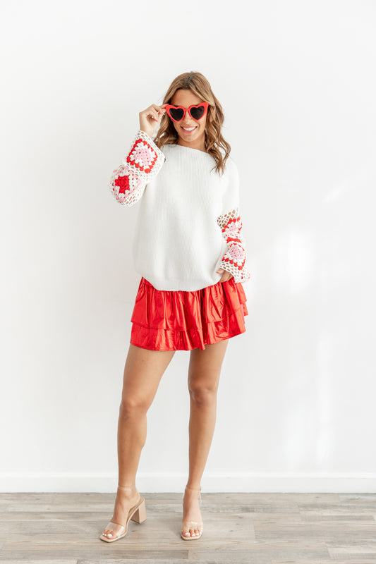 Steal My Heart Crochet Sleeve Sweater