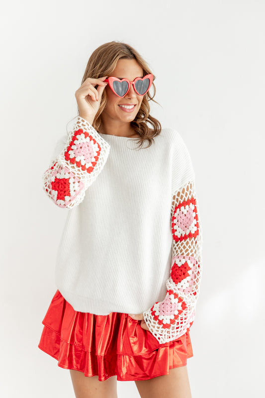 Steal My Heart Crochet Sleeve Sweater