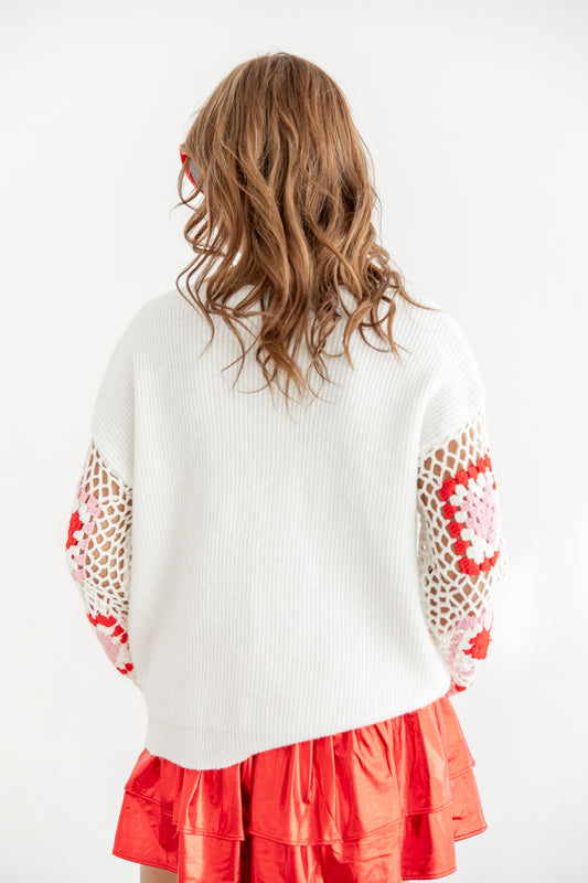 Steal My Heart Crochet Sleeve Sweater