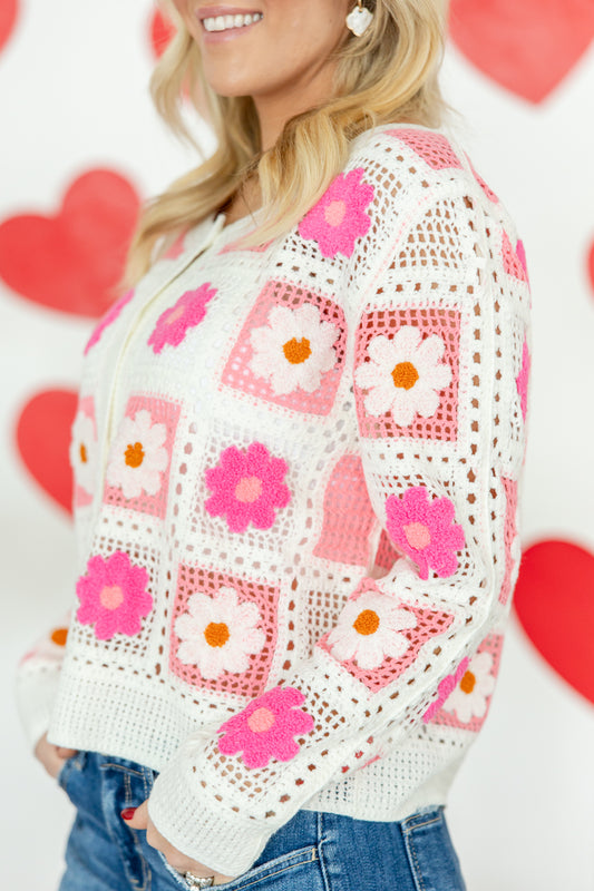 Pink Posies Cardigan Sweater