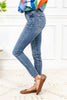 Tummy Control Distressed Hem Skinny Jeans