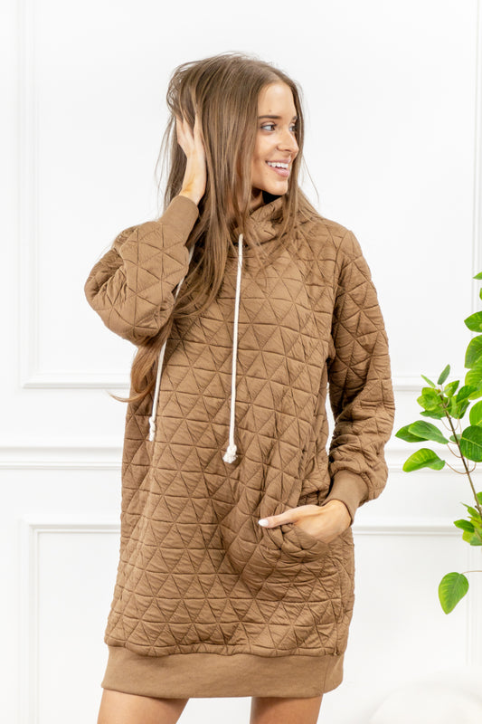 Quilted Comfort Textured Hoodie Mini Dress