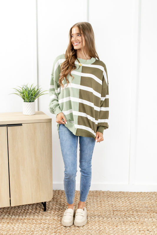 Can't Decide Color Block Striped Sweater