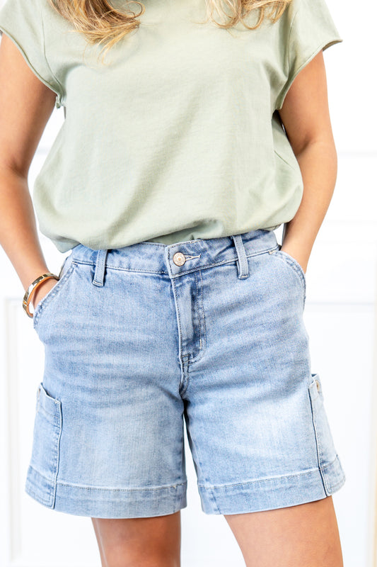 All You Need Mid Rise Bermuda Denim Shorts