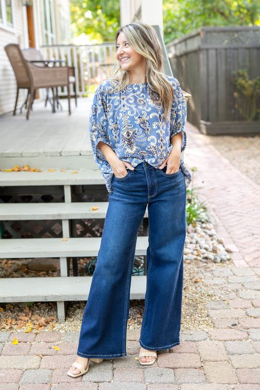 Picture Perfect REG/PETITE Dark Wash Classic Wide Leg Jeans
