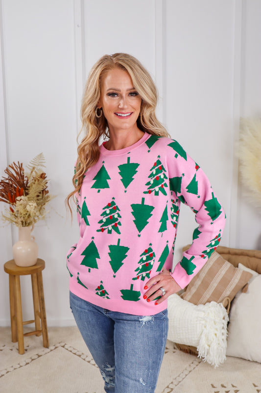 Pink Pines Christmas Tree Sweater