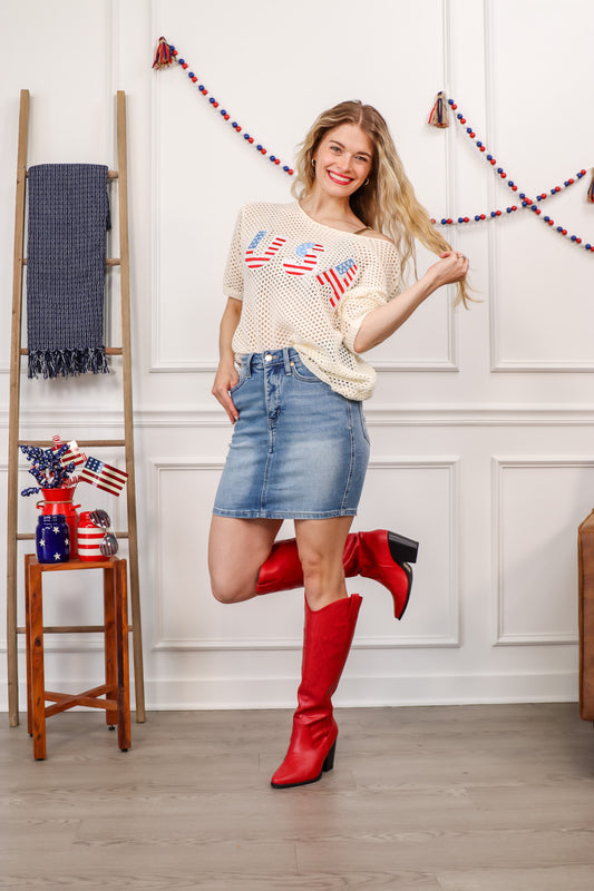 American Dream USA Flag Knit Top