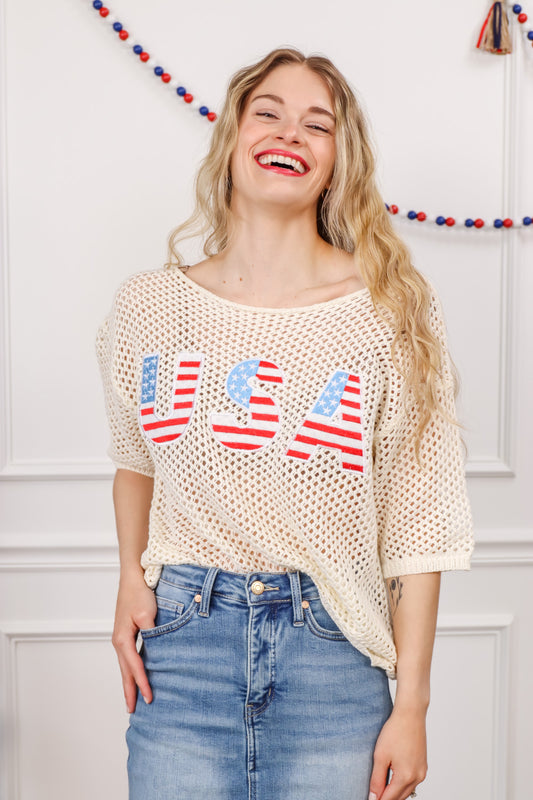 American Dream USA Flag Knit Top