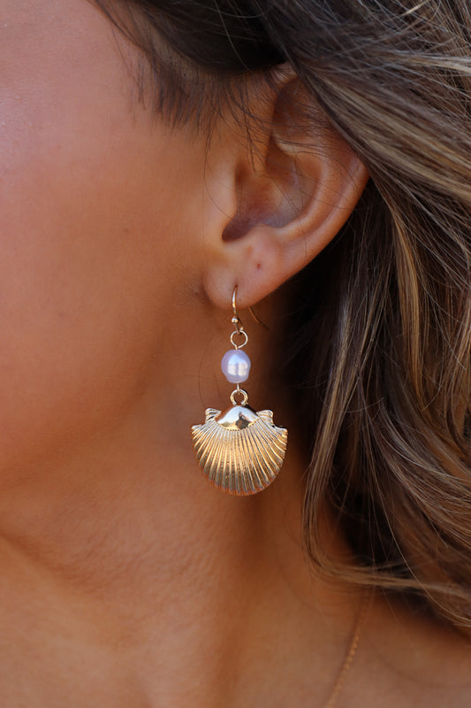 By the Sea Seashell & Pearl Dangle Earrings