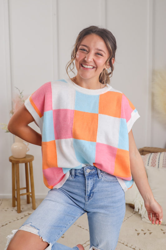 Peachy Keen Patchwork Sweater