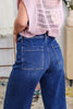 Sweet Pea Patch Pocket Wide Leg Crop Mica Denim Jeans (Dark Wash)