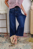 Sweet Pea Patch Pocket Wide Leg Crop Mica Denim Jeans (Dark Wash)