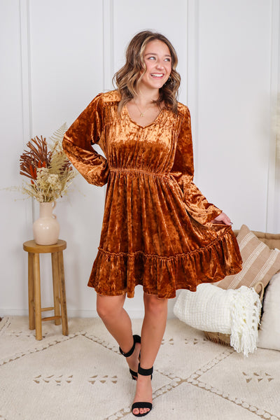 Velvet Rapture Bishop Sleeve Dress – Charming & Main