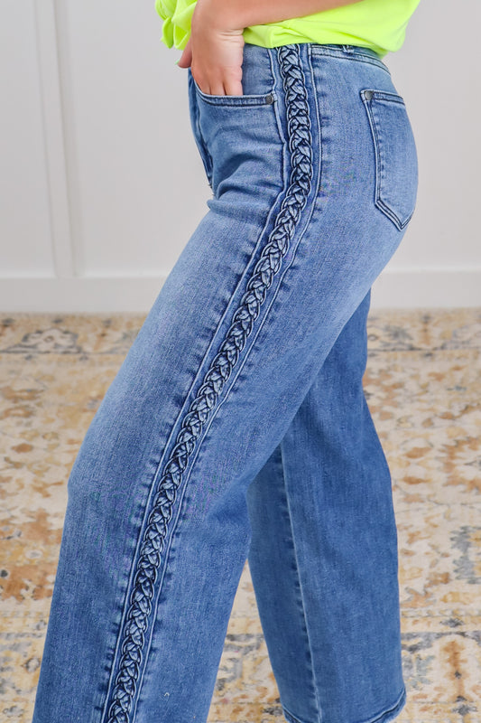 Stitch Me Up Side Braid Detail Crop Jeans