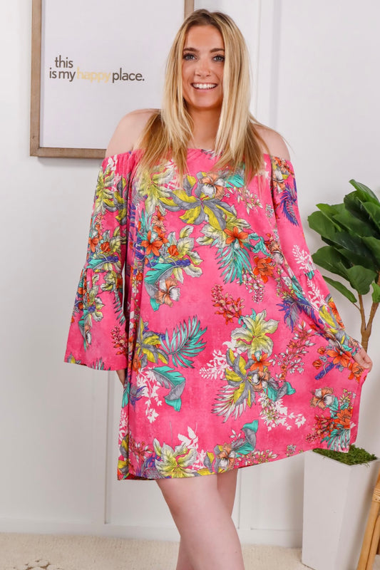 Up for Anything Fuchsia Floral Wrinkle Free Dress