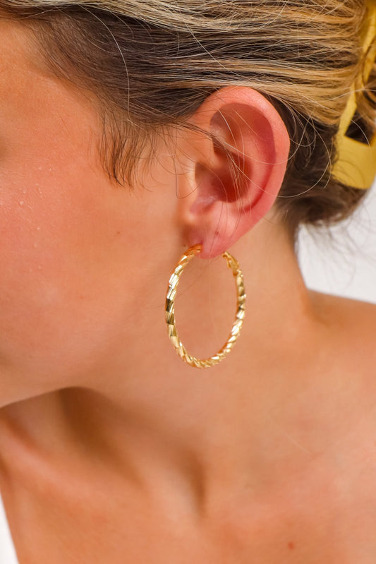 Lauren 1.6 Inch Textured Hoop Earrings