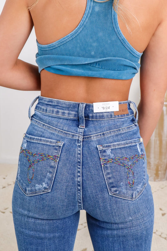 Judy Blue Reg/Plus Pocket Full of Rainbows Cropped Straight Jeans