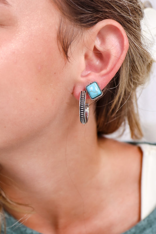Turquoise Earrings + Silver Hoops SET