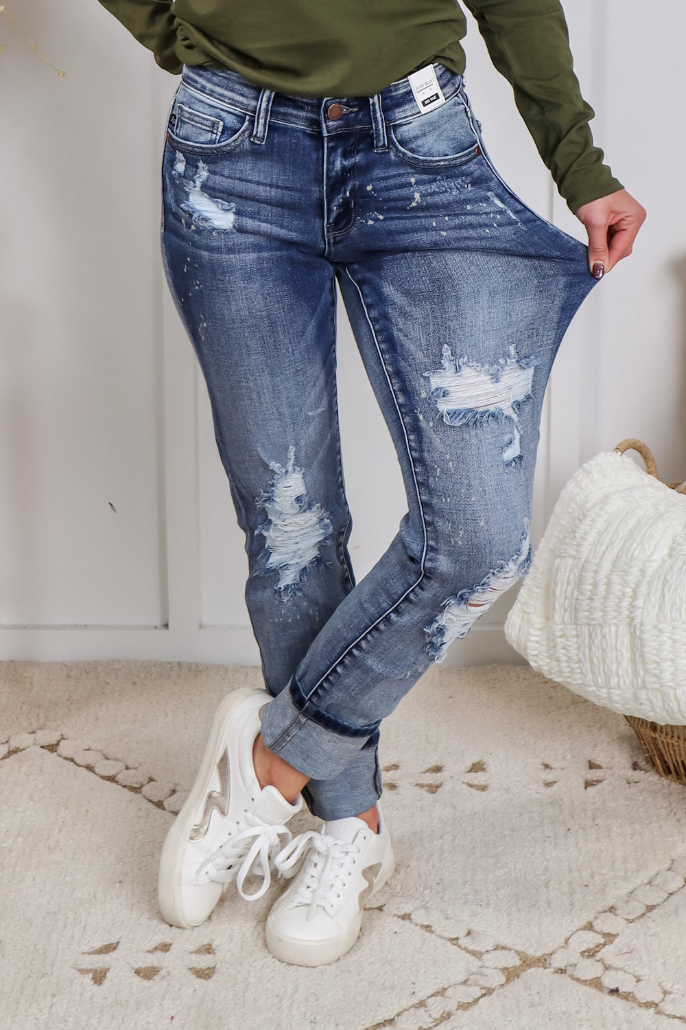 Judy Blue Distressed Bleach Splashed Boyfriend Jeans - FINAL SALE – Dusty  Road Boutique