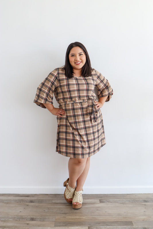 Breaking Plaid Belted Dress