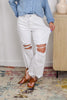 Little White Lies Distressed White Wide Crop Jeans