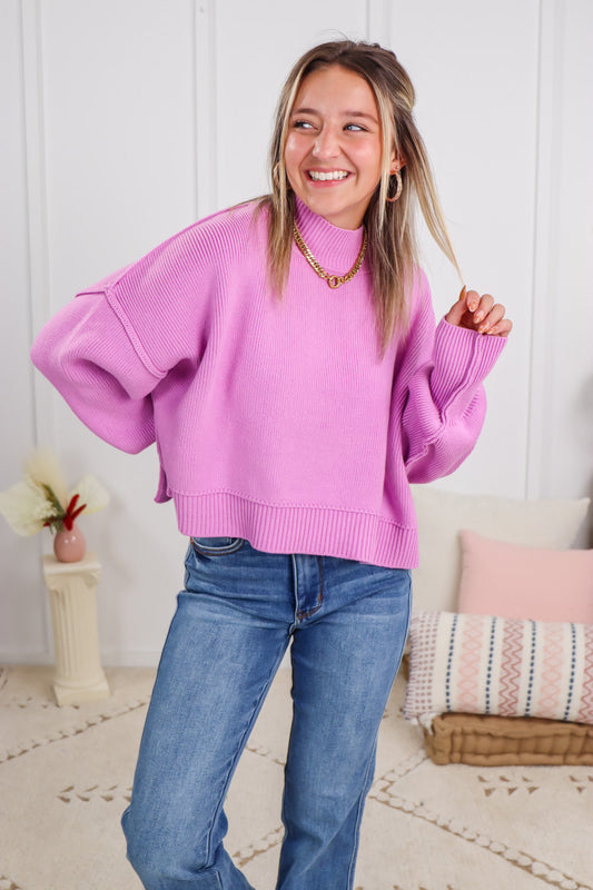 Side Slit Cropped Sweater in Mauve