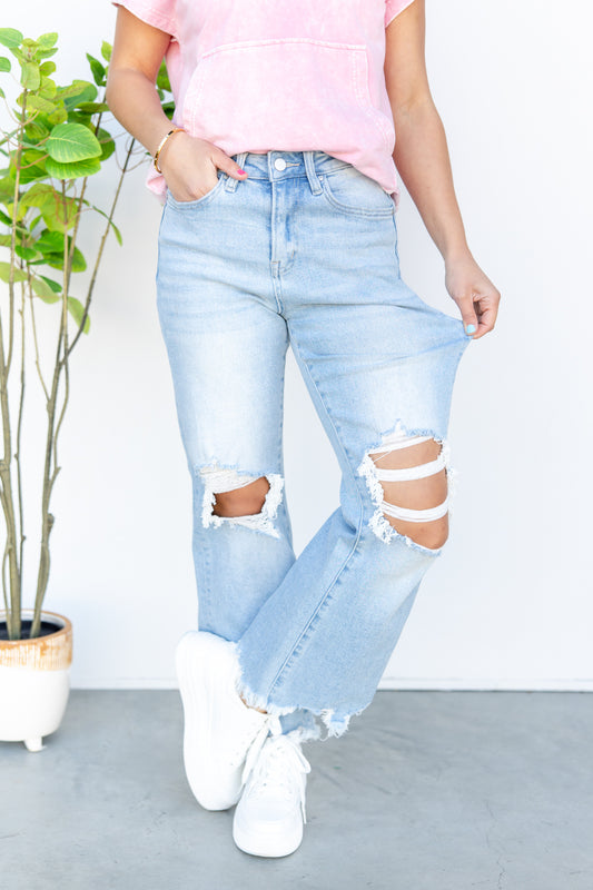 Bad Reputation Distressed Crop Flare Jeans