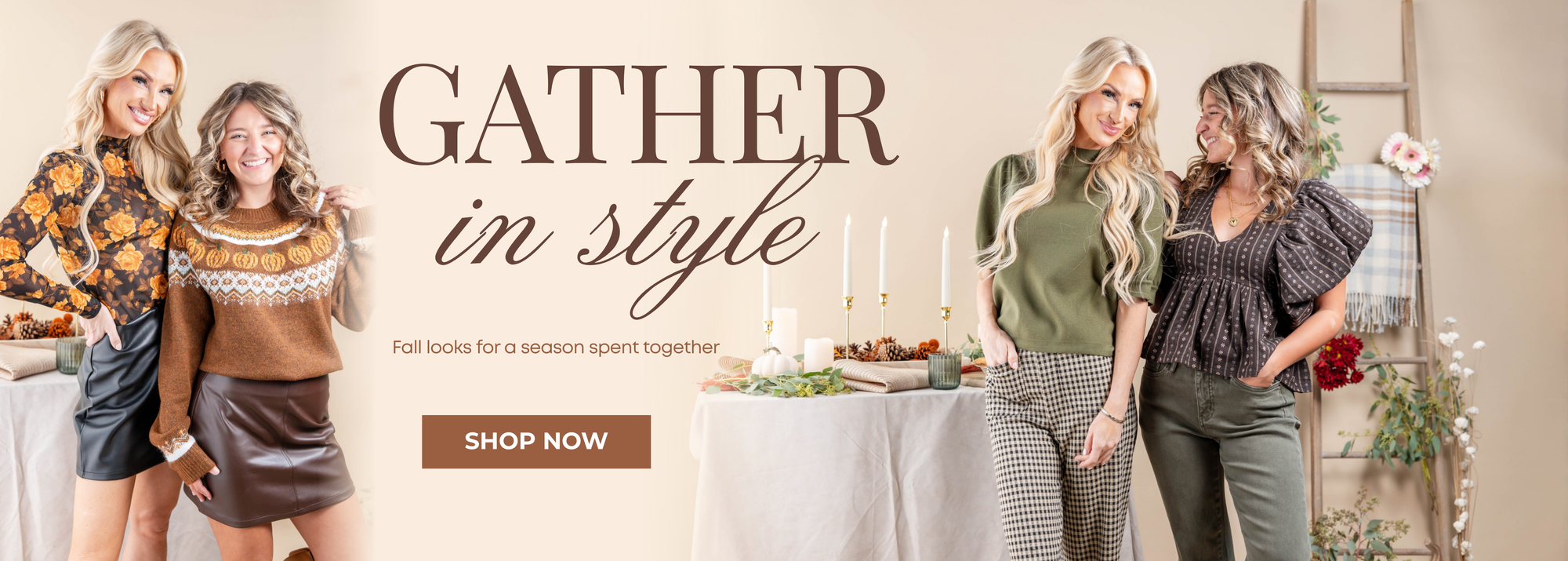 Women’s Thanksgiving and Friendsgiving outfits featuring fall dresses, cozy sweaters, skirts, pants and denim for casual and dressy gatherings.