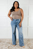 High Rise Side Seam Detail Wide Leg Jeans