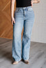 High Rise Side Seam Detail Wide Leg Jeans