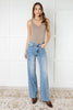 High Rise Side Seam Detail Wide Leg Jeans